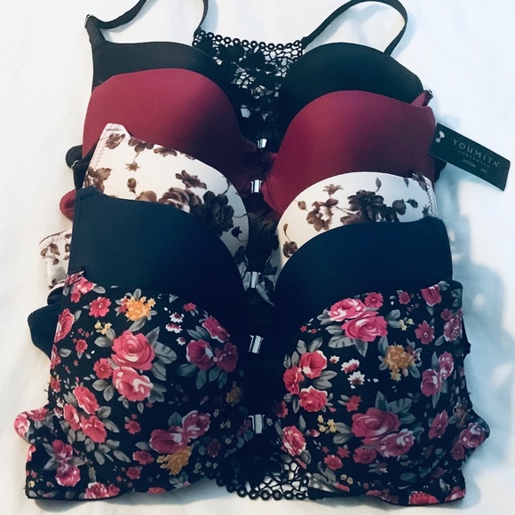 Youmita Bundle of 5 Floral Lace Racerback Plunge Bras - Picture 2 of 6